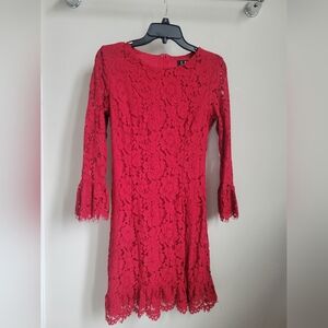 Long Sleeve Lace  Red dress